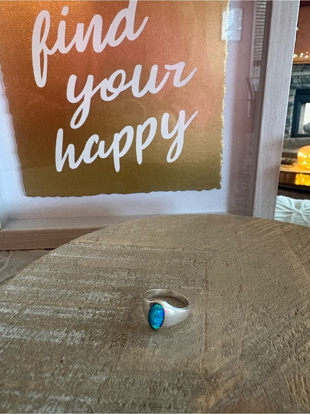 Australian Blue-Green Opal in 950 Silver Ring